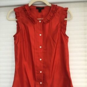 NWT J.crew 100% Pure Silk Ruffle Pintuck Pleat Top - Red - size 00